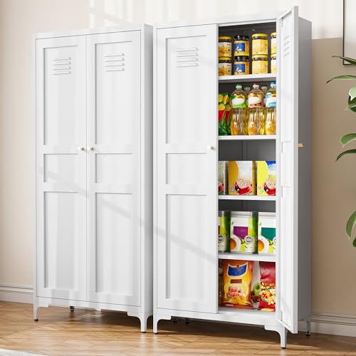 Kitchen Pantry Storage Cabinet with Adjustable Shelves Metal Cupboard Storage Cabinet with Adjustable Feet Pantry Cabinet for Kitchen, Living Room Dinning Room Bathroom. (Black, 61 inch)