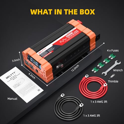BELTTT 2000W Pure Sine Wave Inverter, Car Power Inverter 12V to 120V AC Converter for RV, Truck, Solar, Outdoor with Dual AC and 20A Socket, 5V 2.1A USB, Surge 4000W, Hardwire Port, Remote Controller