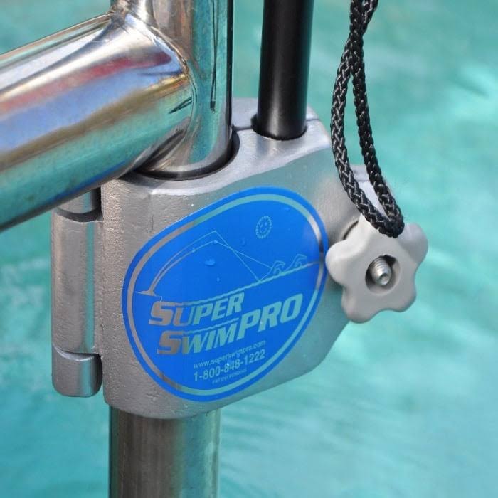 Super Swim 91191t 2 Part Pole Swimming Tether System with Portable Ladder and Handrail Clamp on Base
