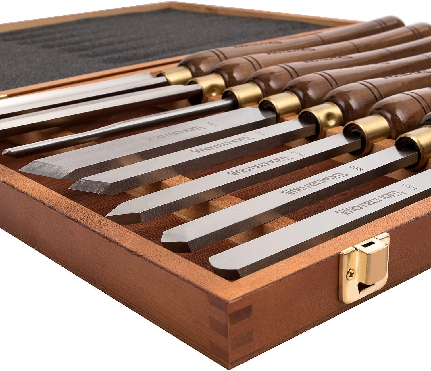 IMOTECHOM 8-Pieces HSS Wood Turning Tools Lathe Chisel Set with Walnut Handle (Wooden Storage Case)