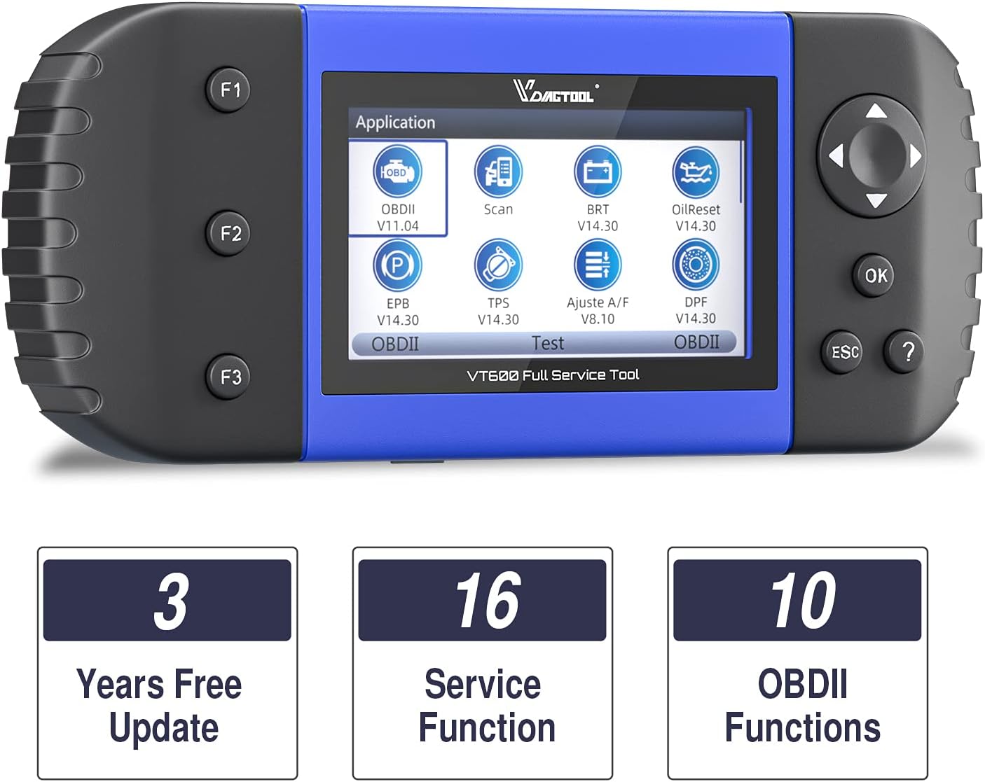VDIAGTOOL VT300 Car Diagnostic Scanner OBD2, OE Level Full Systems Diagnostics Scan Tool, All Systems Code Reader with Live Data/Freeze Frame, Oil Reset/EPB/DPF/BMS Reset, Auto VIN, 3 Years Update