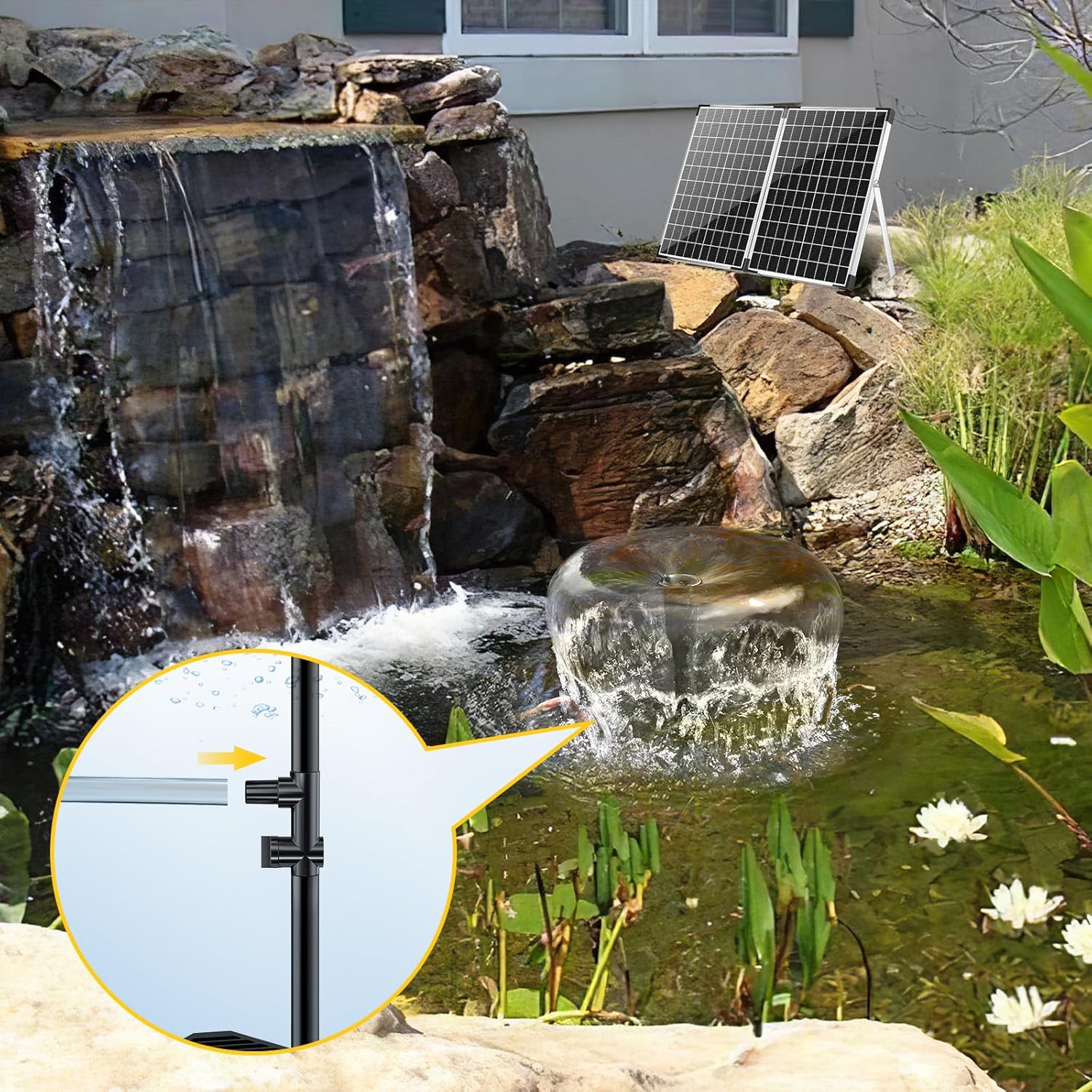 Antfraer Solar Fountain Pump with Pond Filter Kit, 40W Panel Solar Pond Pump with Pond Filter Box, Pond Filter for Outdoor Pond Garden Fountain Waterfall Water Feature