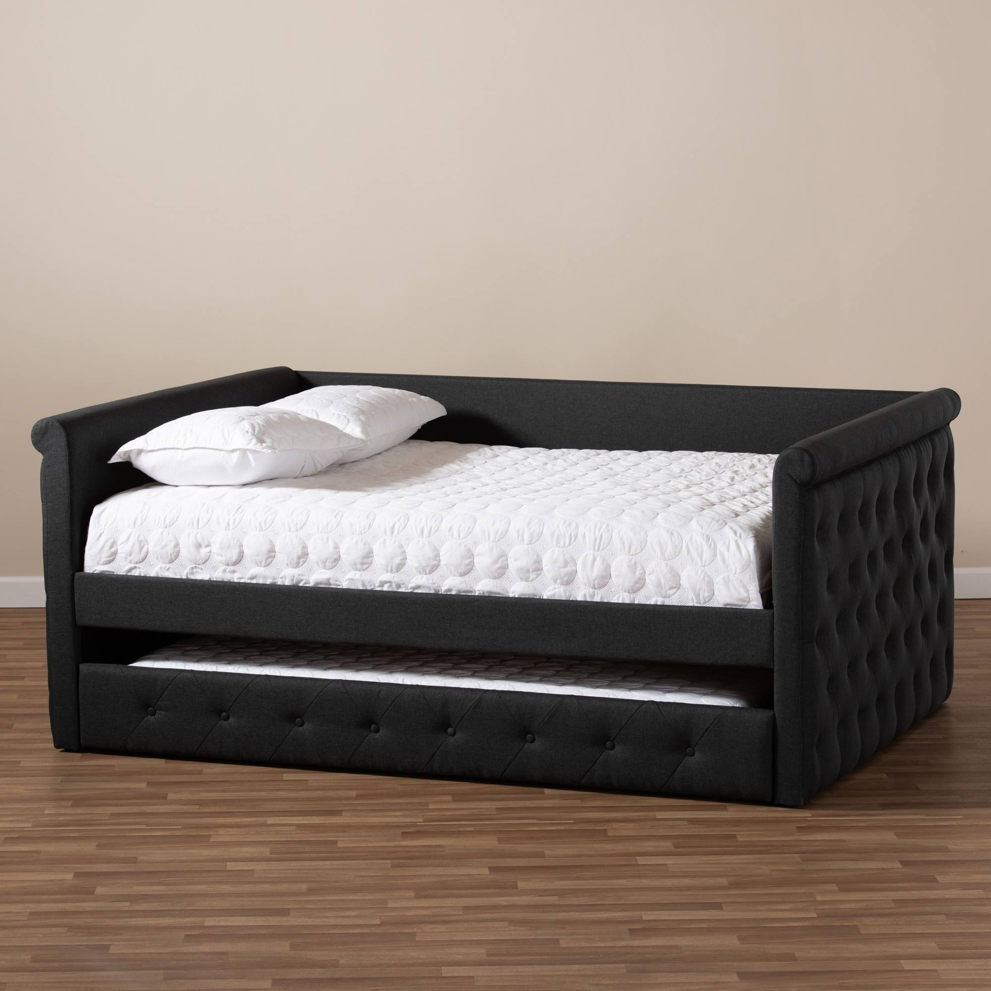 Baxton Studio Alena Daybed with Trundle, Dark Grey, Queen