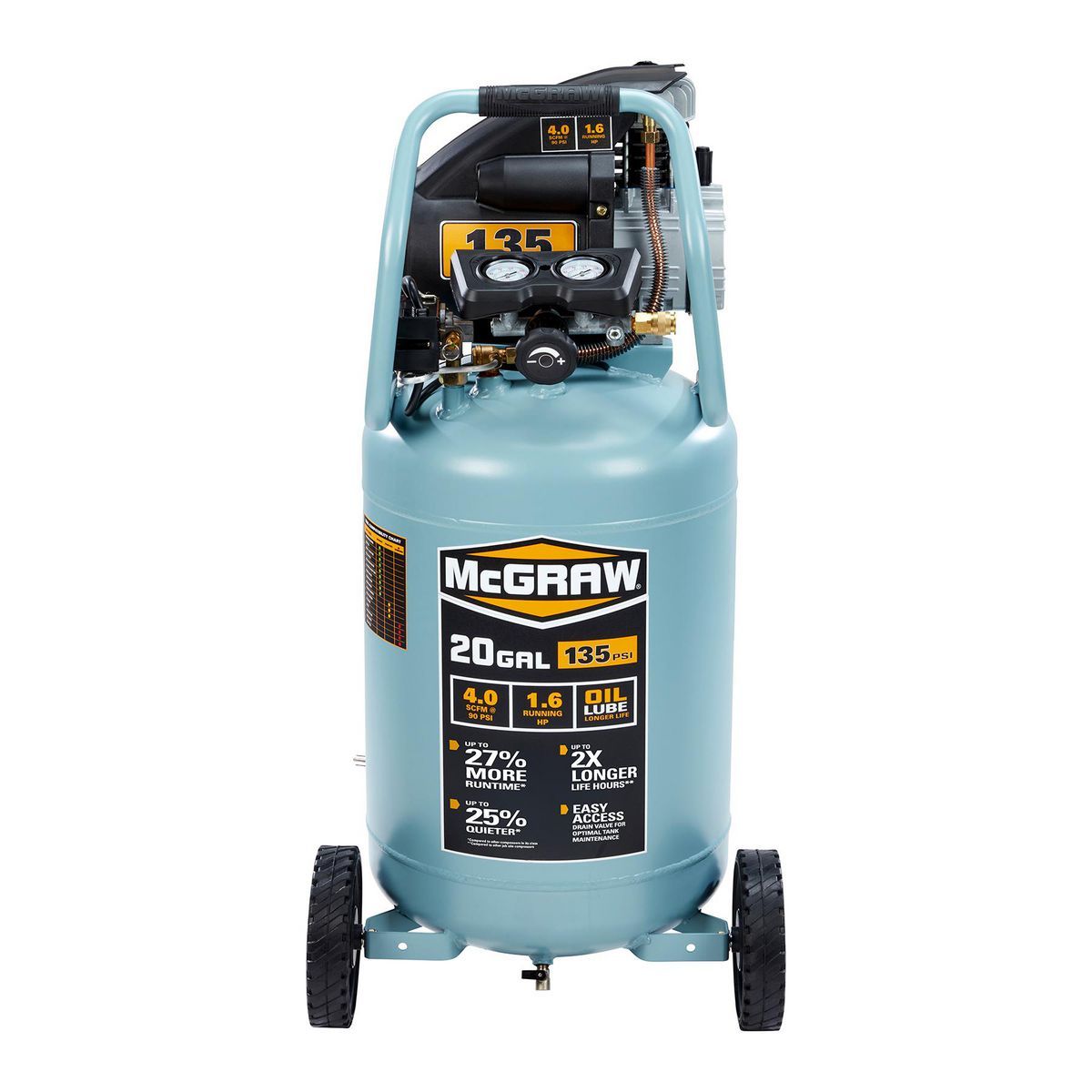 MCGRAW 20 Gallon, 135 PSI Oil-Lube Vertical Shop/Auto Air Compressor