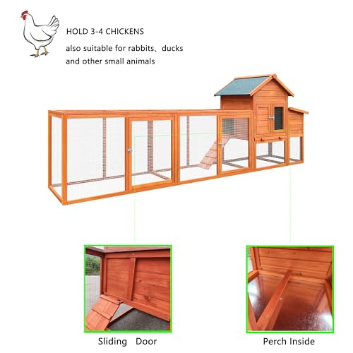 KEIKI 122＂Large Wooden Chicken Coop with Run and Nesting Box, Outdoor Hen House, Wooden Poultry Cage Wire Fence Poultry Cage