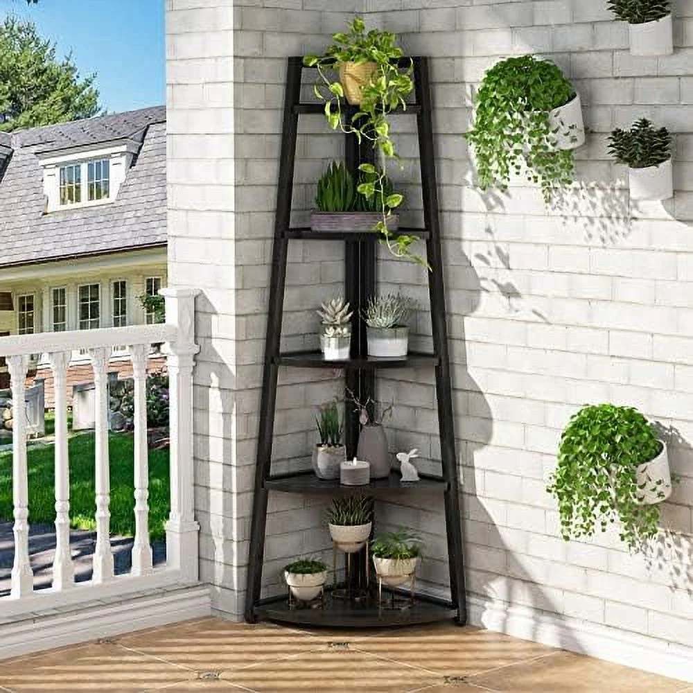 FDIGLUL 70 inch Tall Corner   5 Tier Modern Corner Bookshelf Bookcase Industrial Corner Ladder  Plant Stand for Living Room  Kitchen  Home Office (White) - Curated Treasures Market