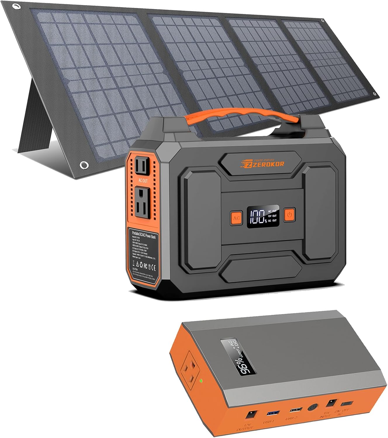 100W Portable Outdoor Solar Powered Power Bank Generator with Foldable 40W Solar Panel, 65W 110V Solar Power Station with DC AC Outlet for Home Use RV Camping Adventure