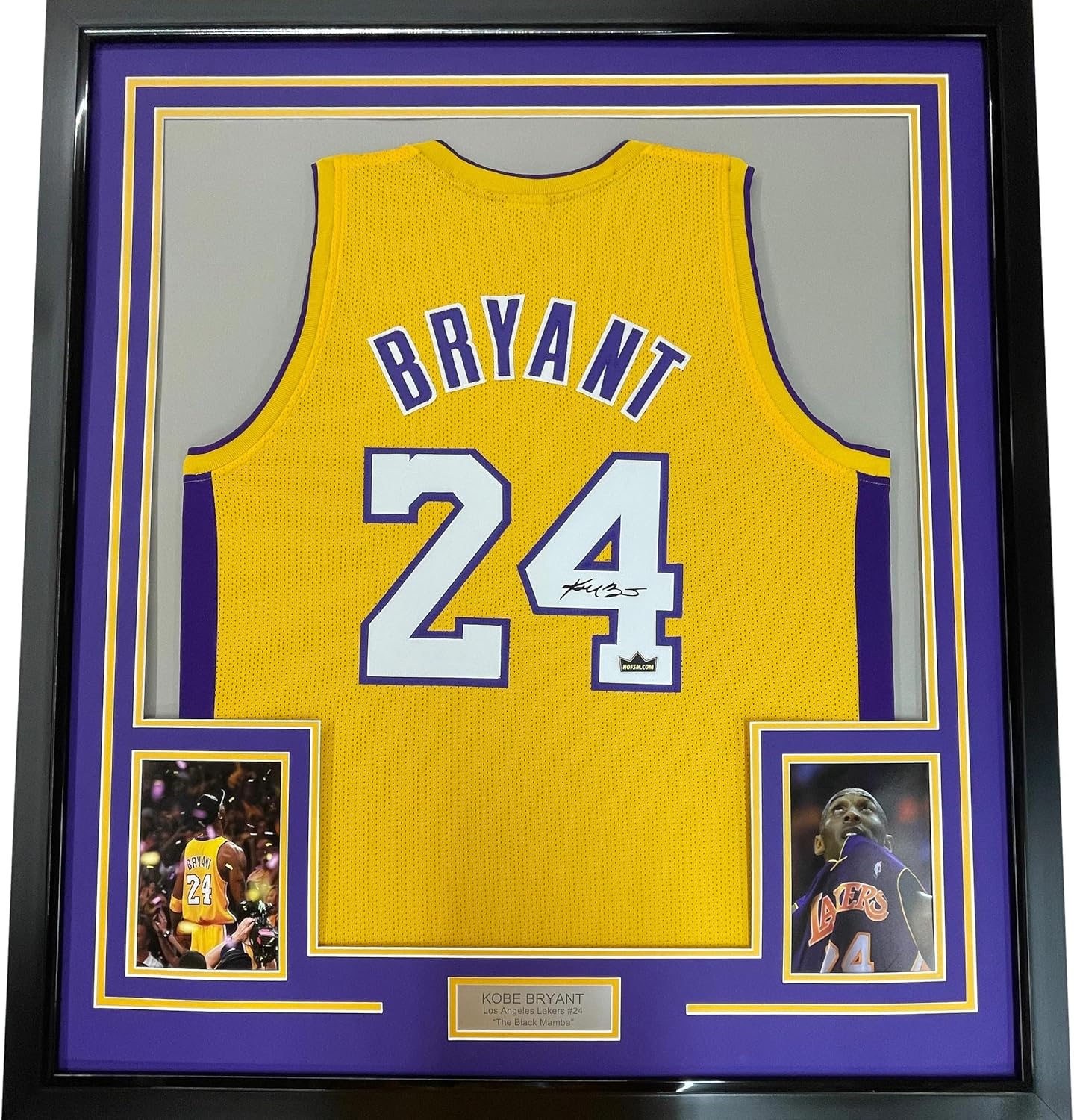 Framed Facsimile Autographed Kobe Bryant #24 35x39 Los Angeles LA Yellow Reprint Laser Auto Basketball Jersey