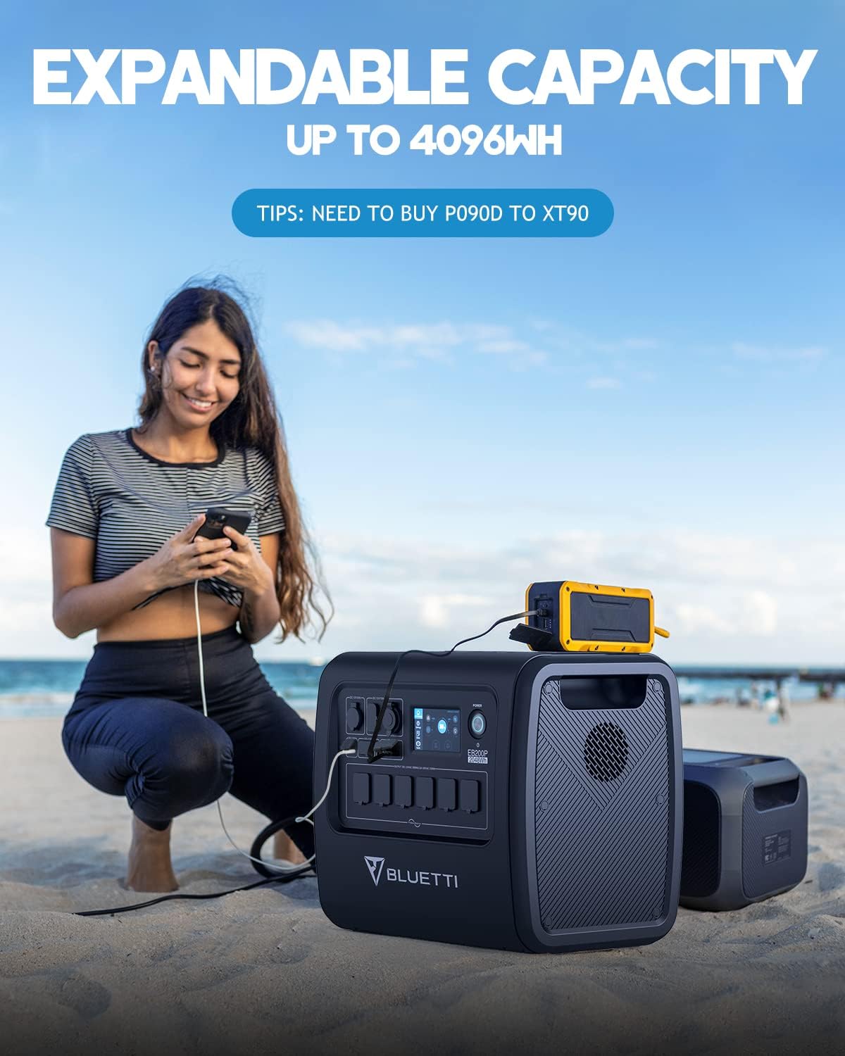 BLUETTI Portable Power Station EB200P 2200W 2048Wh Solar Generator with 6 AC Outlets (4800W Surge) Lithium Battery Backup for Home Use Emergencyn Outdoor Camping Vanlife
