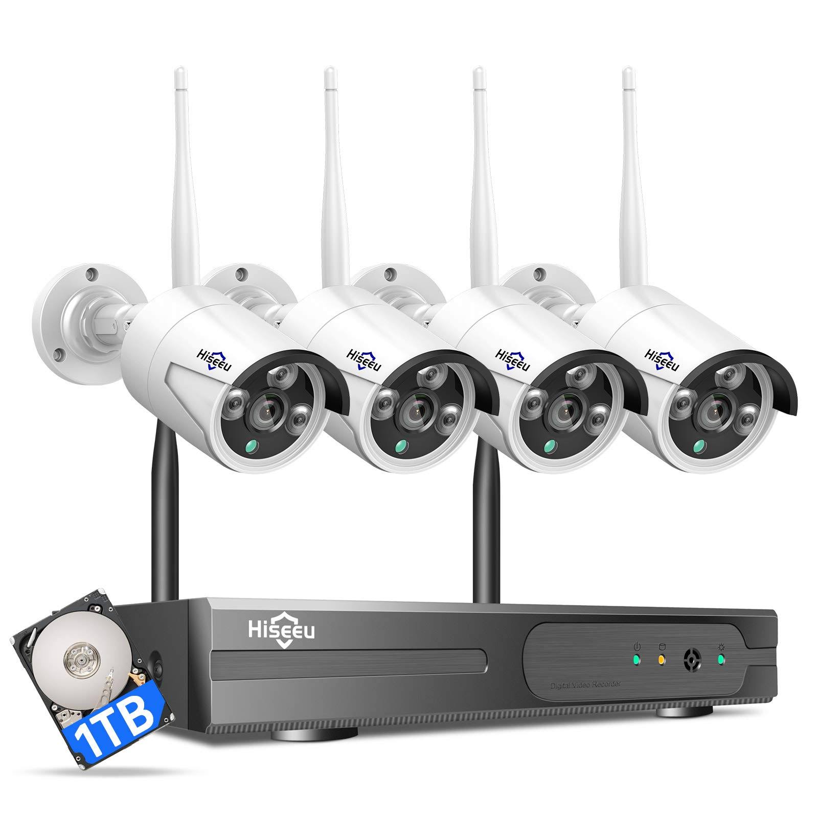 Hiseeu Expandable 8CH Wireless Security Camera System with 1TB Hard Drive One-Way Audio