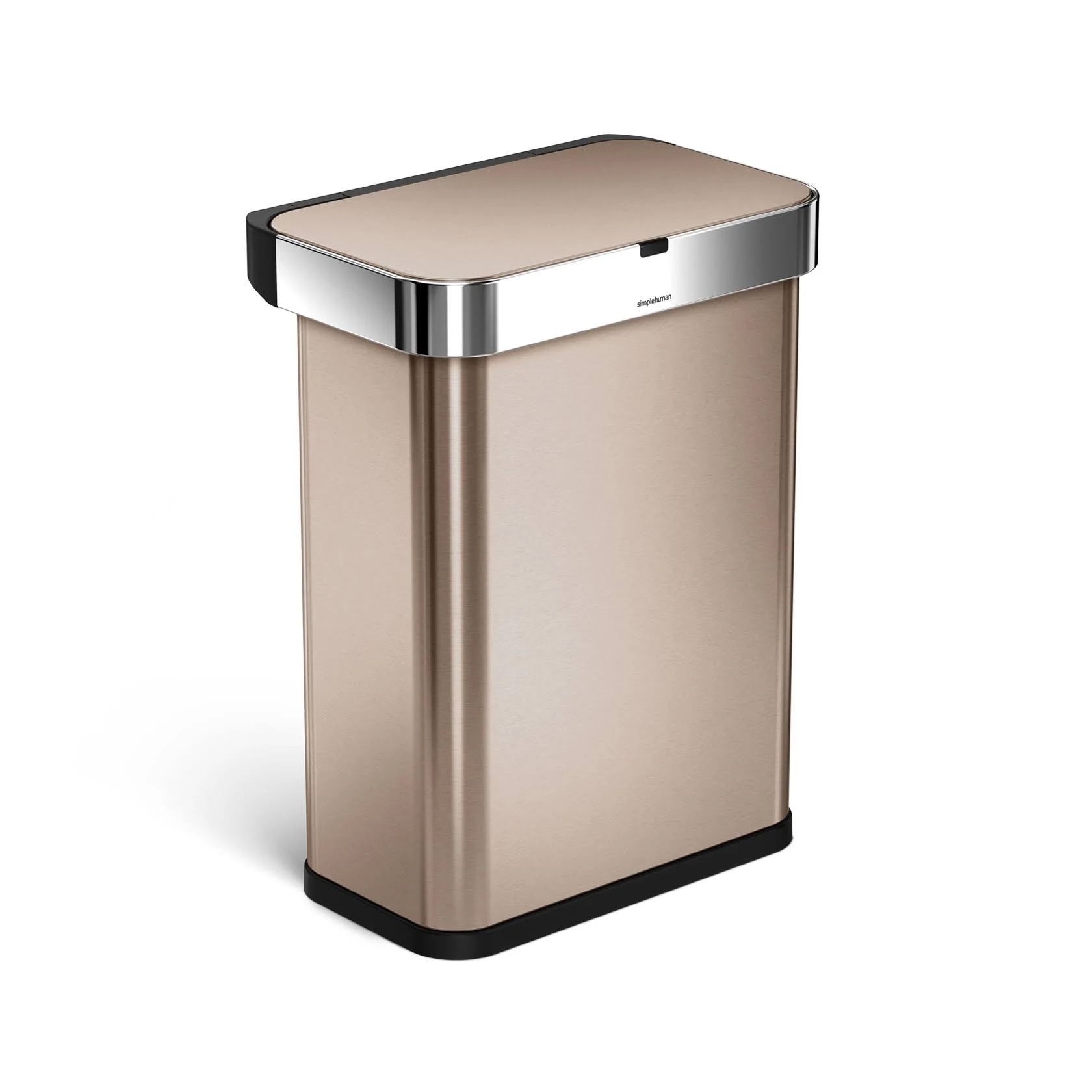 simplehuman 58-Liter Rectangular Voice/Motion Sensor Trash Can in Rose Gold Stainless Steel