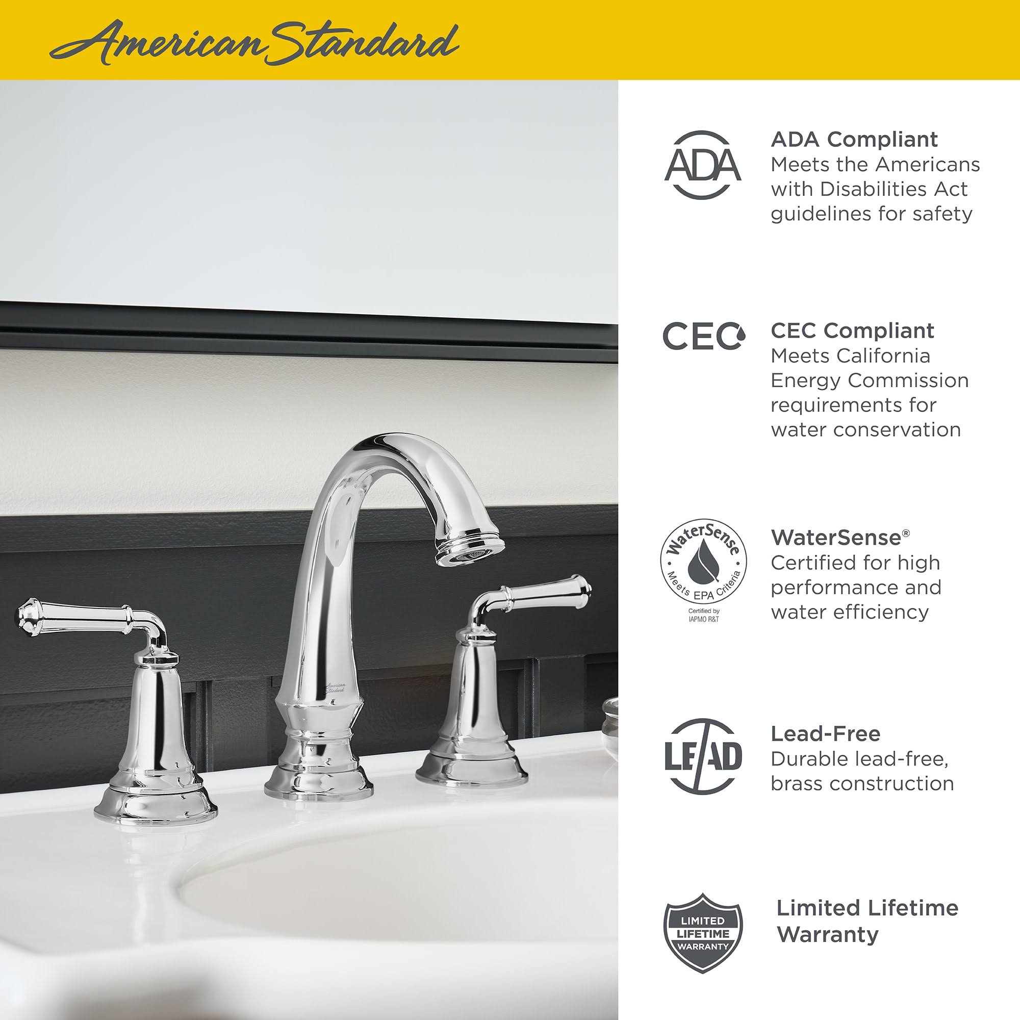 American Standard 7052807.002 Delancey Widespread Bathroom Faucet with Pop-Up Drain, Polished Chrome