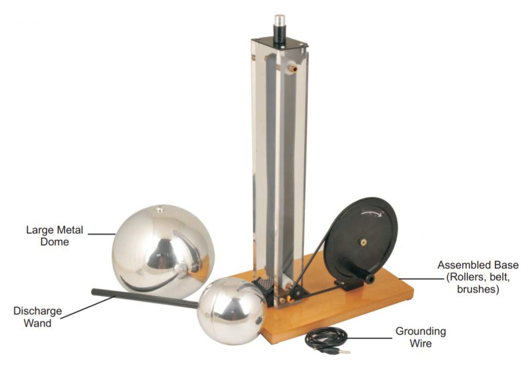 Hand Crank Van De Graaf Generator, up to 100kV, 7.5" Dome, 4" Discharge Sphere, 22" Tall