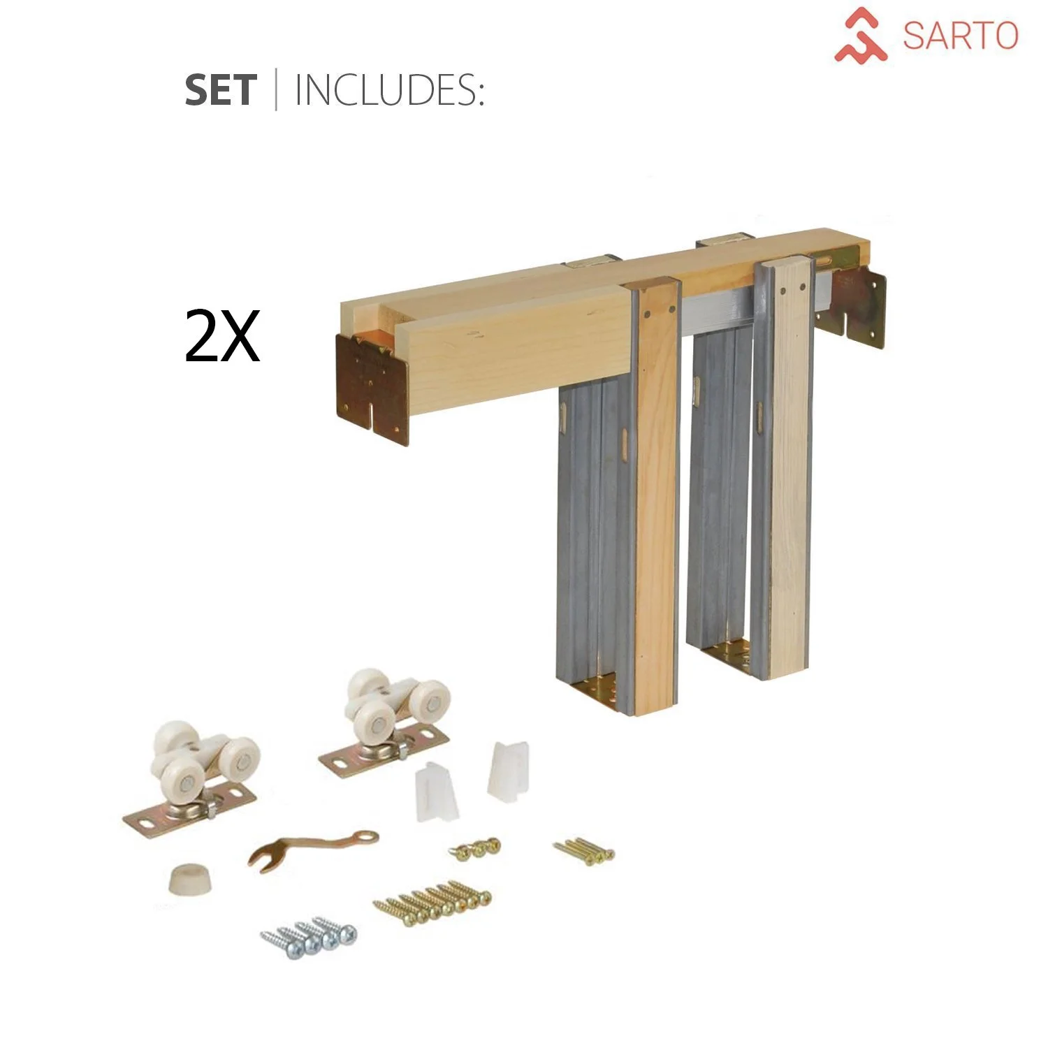 French Double Pocket Doors 36 x 80 with Frames | Quadro 4112 White Silk with Frosted Opaque Glass | Kit Trims Rail Hardware | Solid Wood Interior Pantry Kitchen Bedroom Sliding Closet Sturdy Door