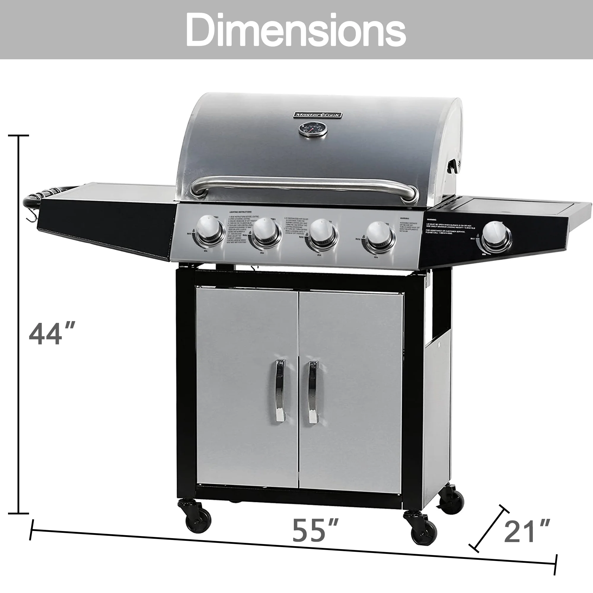 MASTER COOK 4 Burner Propane Gas Grill with Side Burner, Outdoor Stainless Steel Barbecue Grill
