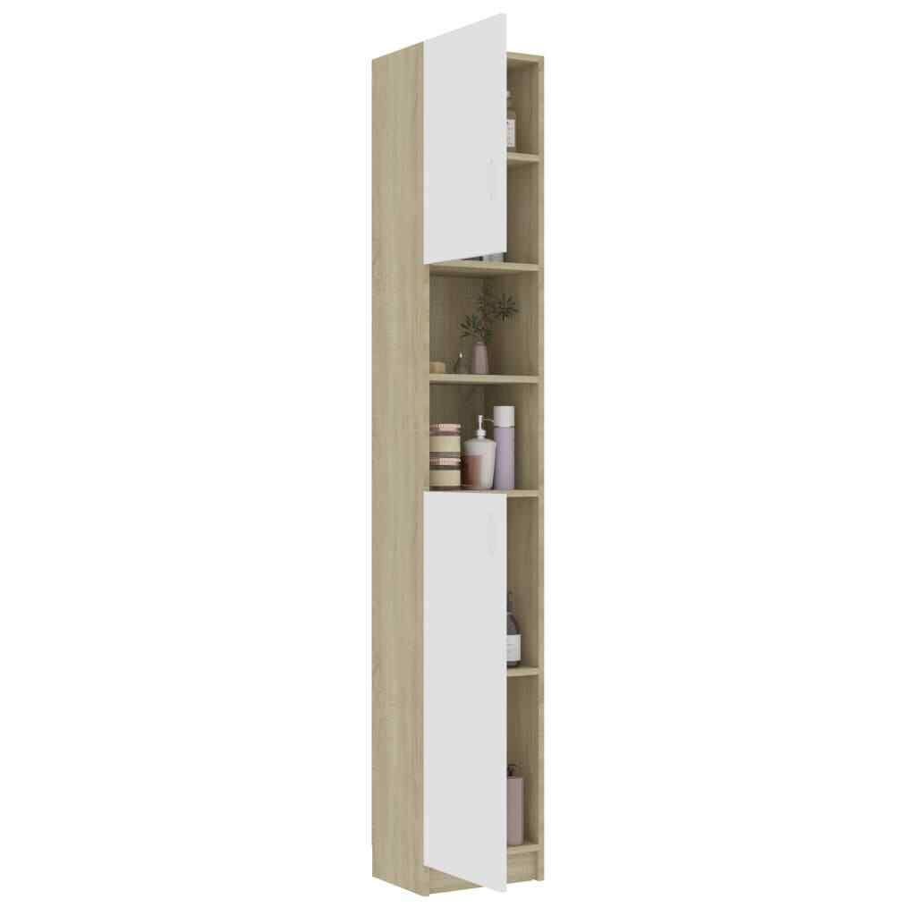 vidaXL Bathroom Cabinet White and Sonoma Oak 12.6x22x10x22x74.8x22 cm Chipboard