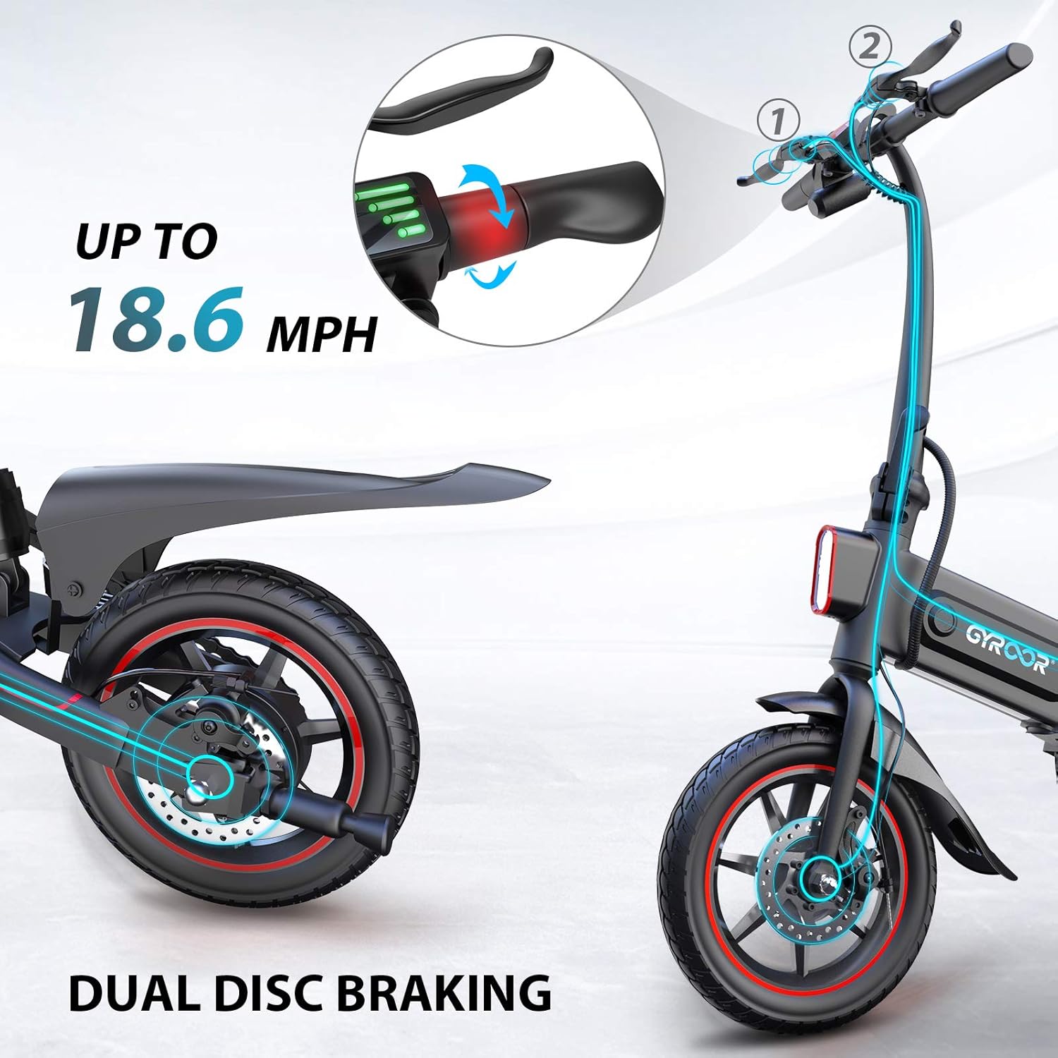 Gyroor C3 Electric Bike for Adults, 450W eBike with 18.6MPH up to 28 Mileage, 14in Air-Filled Tires, Dual Disc Braking, 3 Riding Modes