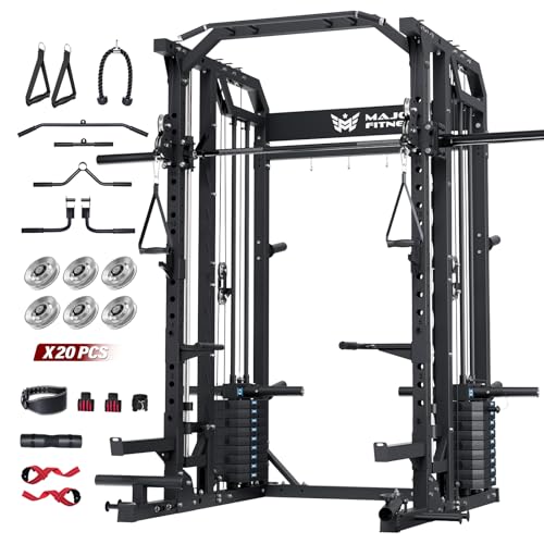 Major Fitness Drone2 Advanced Training Smith Machines– All-in-One Home Gym Squat Rack with Aluminum Pulley Set , Weight Bar, Dual LAT Pull-Down Systems & Cable Crossover Machine for Full-Body Workouts