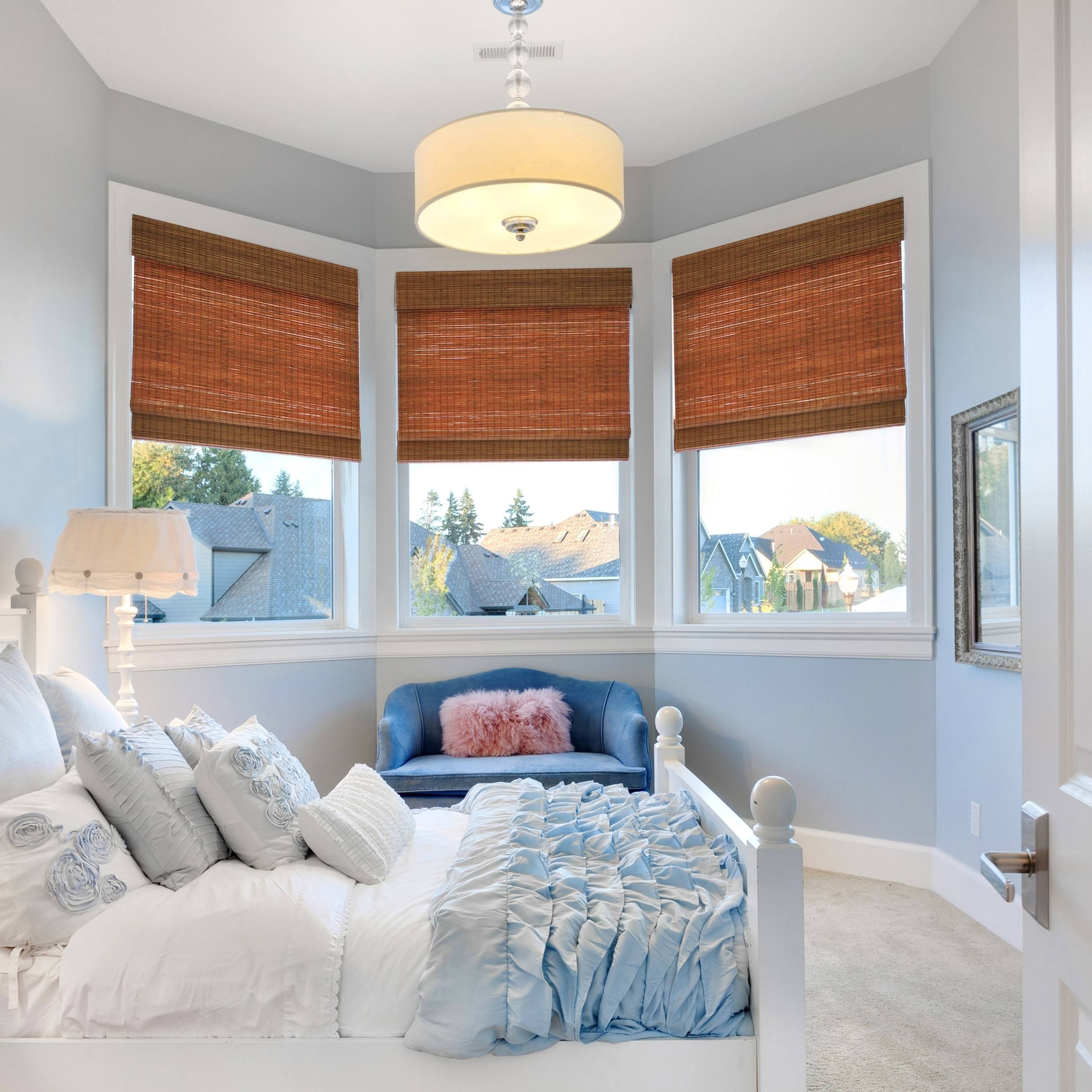 Radiance - Cordless Maple Cape Cod Flatweave Bamboo Roman Shade with Valance 35 in. W x 64 in. L