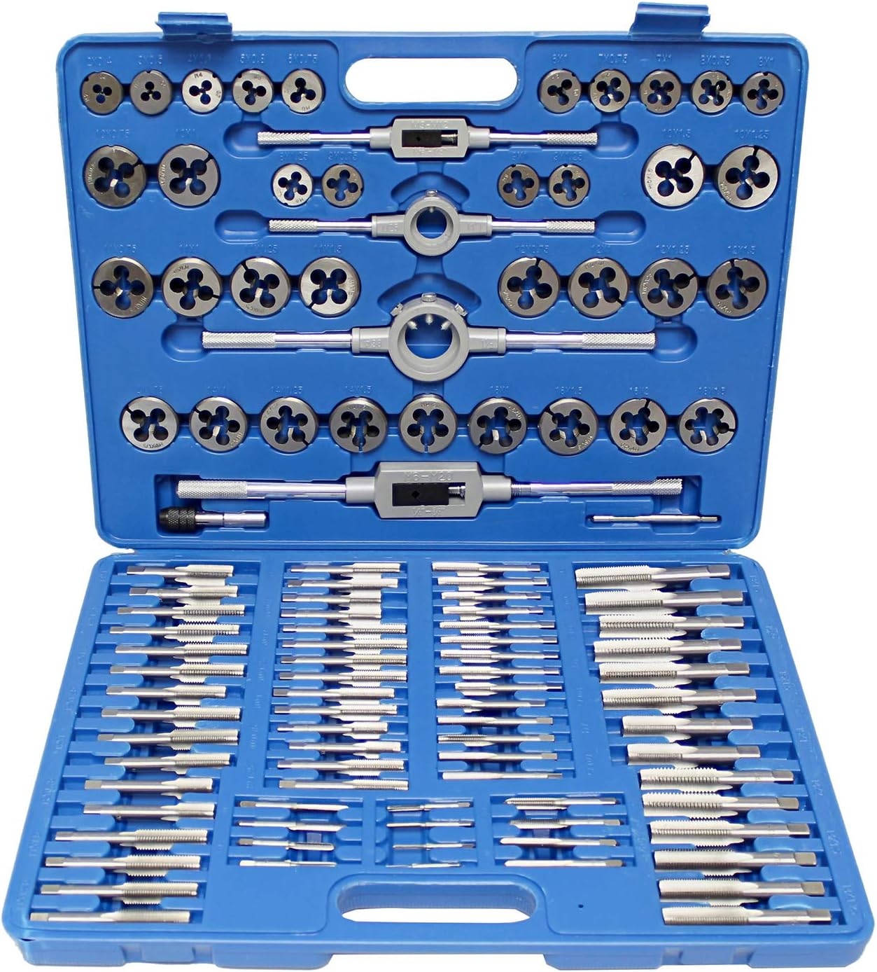 ABN Large Tap and Die Set Metric Tap and Die Kit Rethreading Tool Kit Thread Maker Hole Threader 110-Piece Set, Metric
