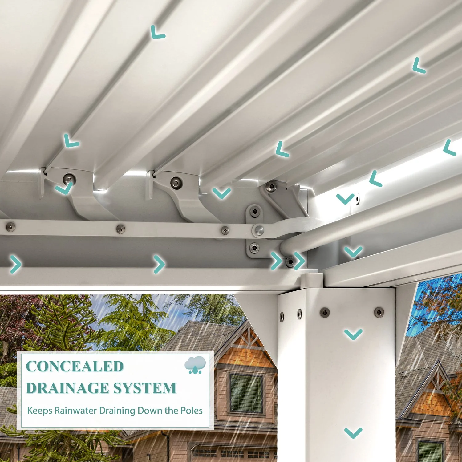 Erinnyees 10'10' Outdoor Louvered Pergola with Adjustable Aluminum Rainproof Roof, White