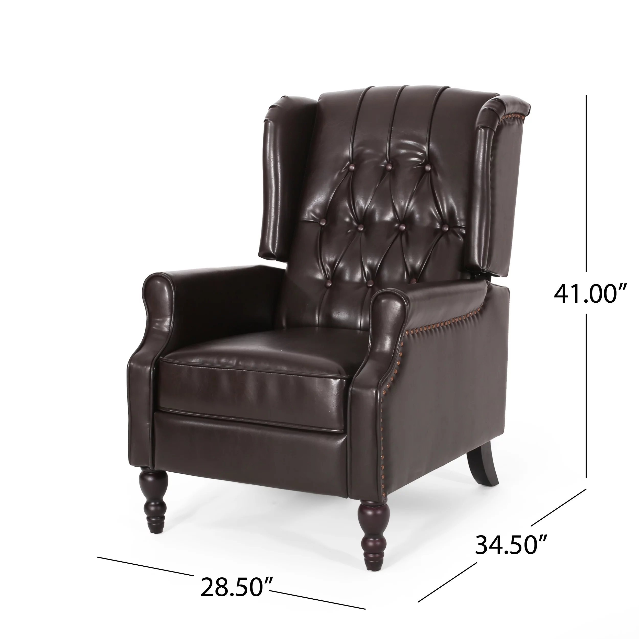 GDF Studio Elizabeth Contemporary Tufted Wingback Pushback Recliner, Brown and Dark Brown