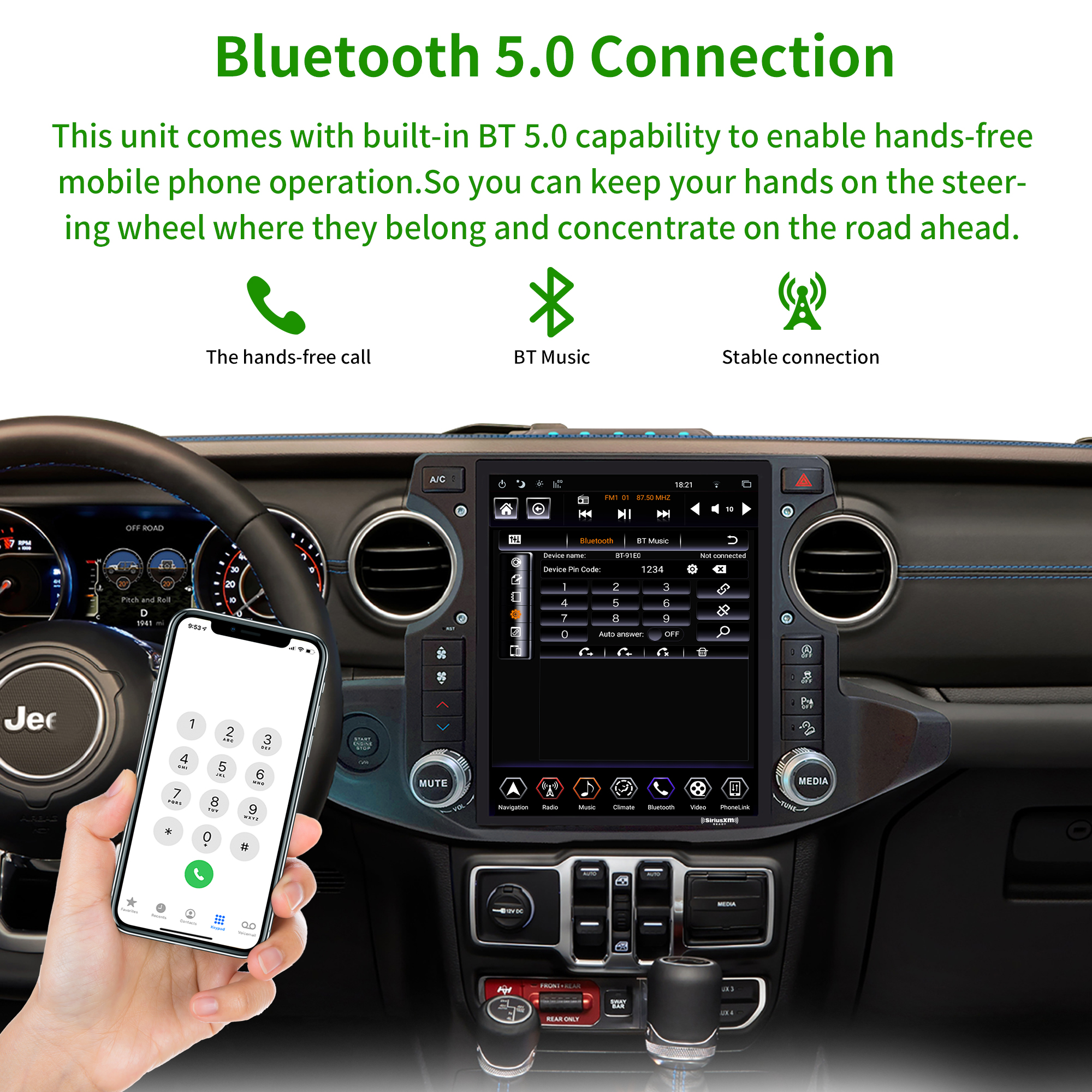 Linkswell Gen5 T-style 12.1 inch Car SirusXm Radio Stereo for Jeep Wrangler Gladiator 2018-2021 Touch Screen Car Navigator Android Truck Replacement GPS radio 4G+64G Apple Carplay Auto