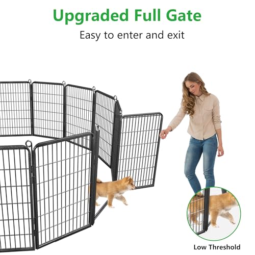Dog Playpen Outdoor with Low Threshold Full Gate, 32" Height 10 Panels Large Dog Fence Outdoor for Yard, Heavy Duty Pet Playpen Metal Play Pen Portable Fence for RV Camping, Yard