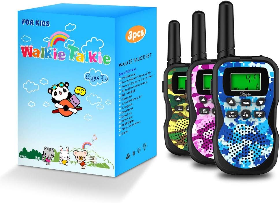 Huaker Kids Walkie Talkies,3 Pack 22 Channels 2 Way Radio Toy with Flashlight and LCD Screen,3 Miles Range Walkie Talkies for Kids Outside Adventures, Camping, Hiking