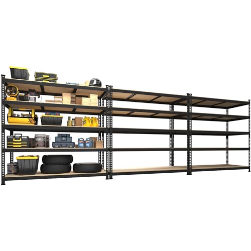 PrimeZone 2 Pack Storage Shelves 48" x 24" x 72" - 5 Tier Heavy Duty Adjustable Garage Storage Shelving, Metal Storage Utility Rack Shelf Unit for Warehouse Pantry Closet Kitchen, Black