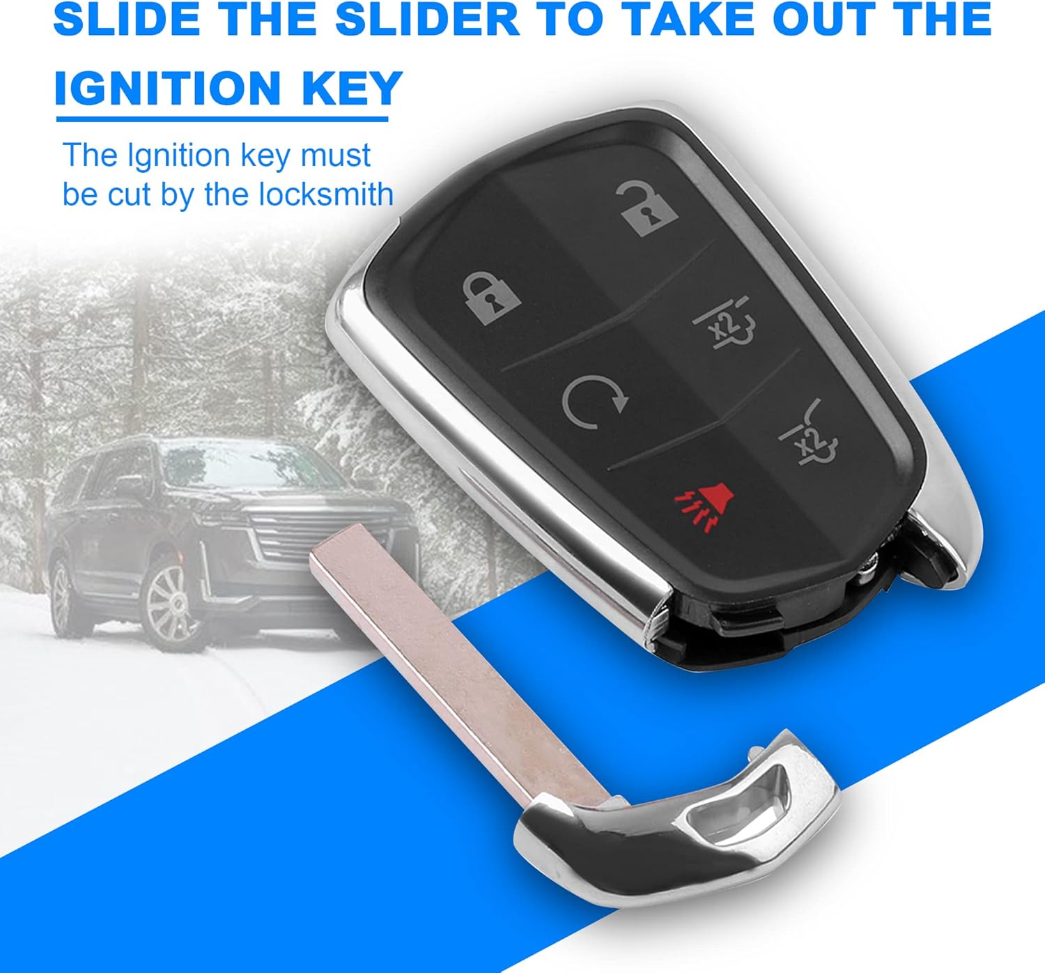 KRSCT 6-Btn Key Fob fit for Cadillac Escalade2015-2020/ Cadillac Escalade ESV 2015-2020 Remote Control Replacement Car Start Keyless Entry FCC ID: HYQ2AB (315MHZ) Pack of 2