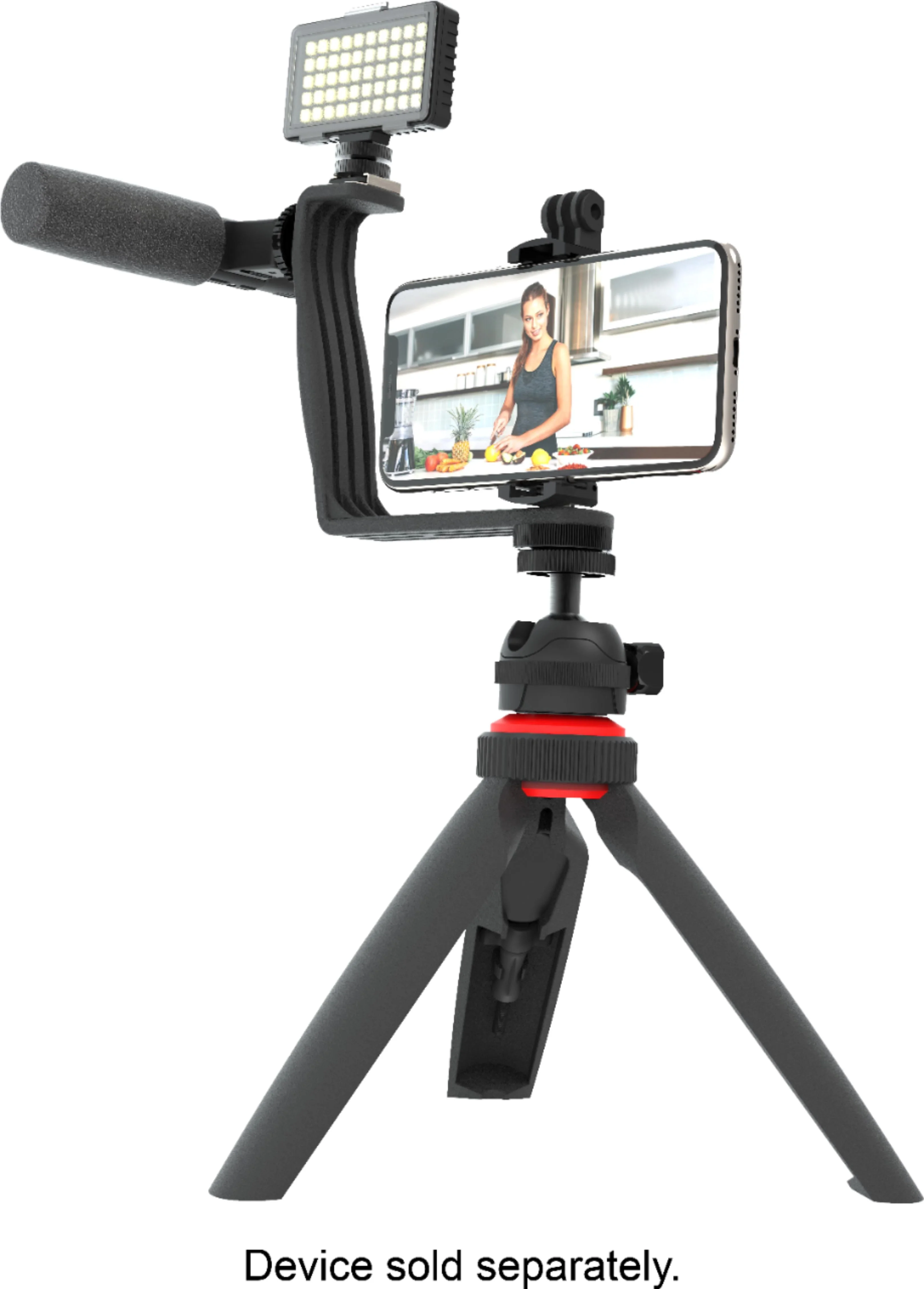 Digipower - Phone Video Stabilizer Rig Kit with Microphone, Light diffuser and Mini tripod for iPhone, Samsung and Digital Cameras - Black - Open Box - Brand New