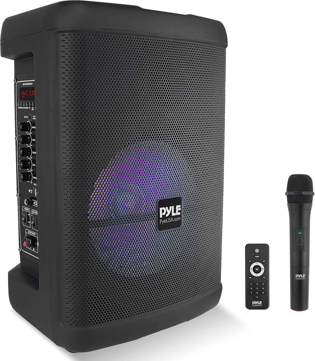 Pyle Portable Bluetooth PA Speaker - 500W 15” Rechargeable Outdoor BT Karaoke Audio System - TWS, Party Lights, LED Display, FM/AUX/MP3/USB/SD, 6.5mm in, Carry Handle - Wireless Mic, Remote Control
