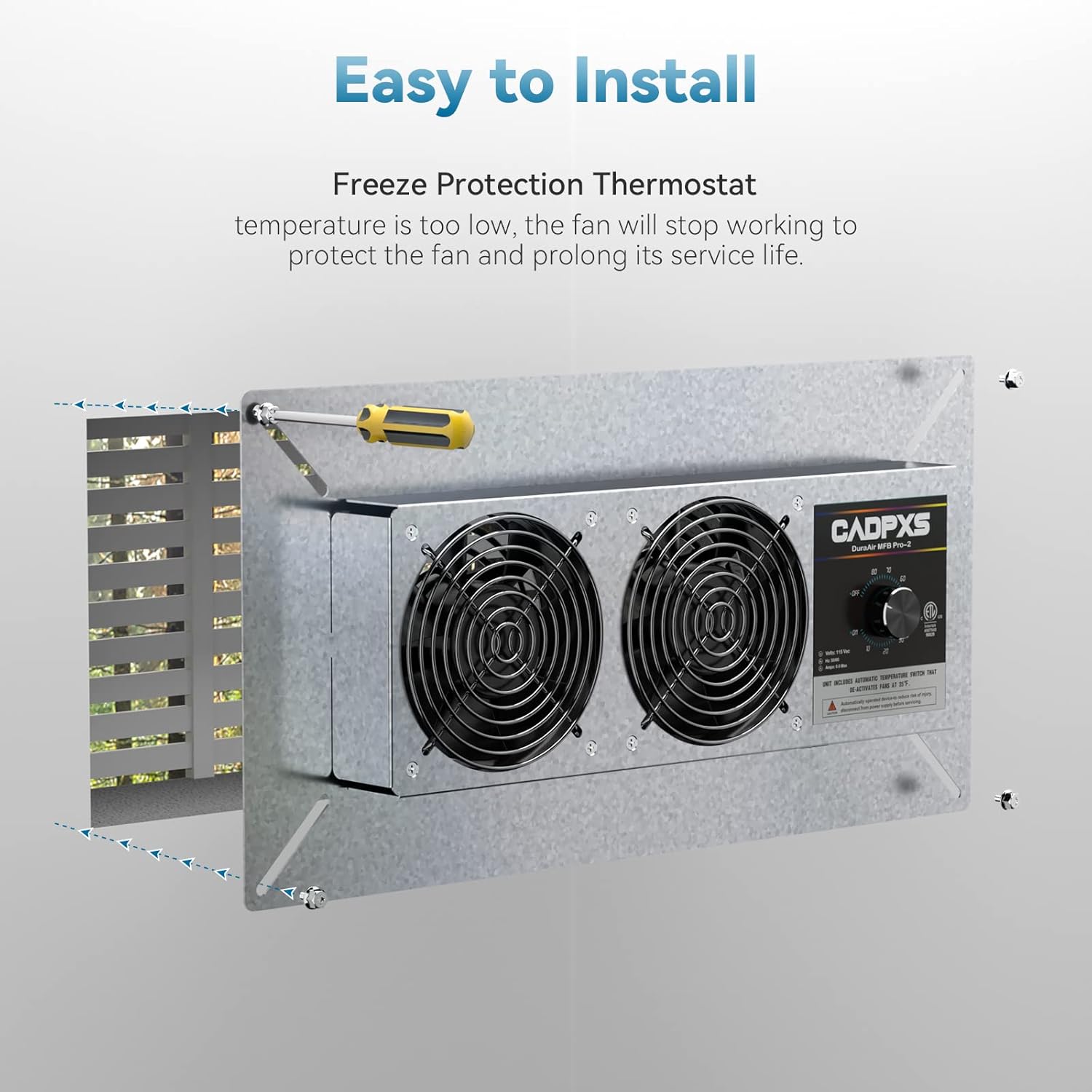 Crawlspace Ventilation Fan, Crawlspace Fan Vent with Humidistat, Dehumidistat & Freeze Protection Thermostat, for Crawl Spaces/Basement/Garage/Attic/Hydroponics Grow Tents (220 CFM Air Out)