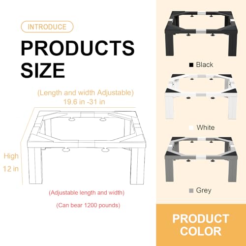 I'Ezonk Full Size Heavy Duty All Steel Laundry Pedestal,Washer and Dryer Pedestals, Adjustable Universal Washing Machine Stand and Ice Maker Stand