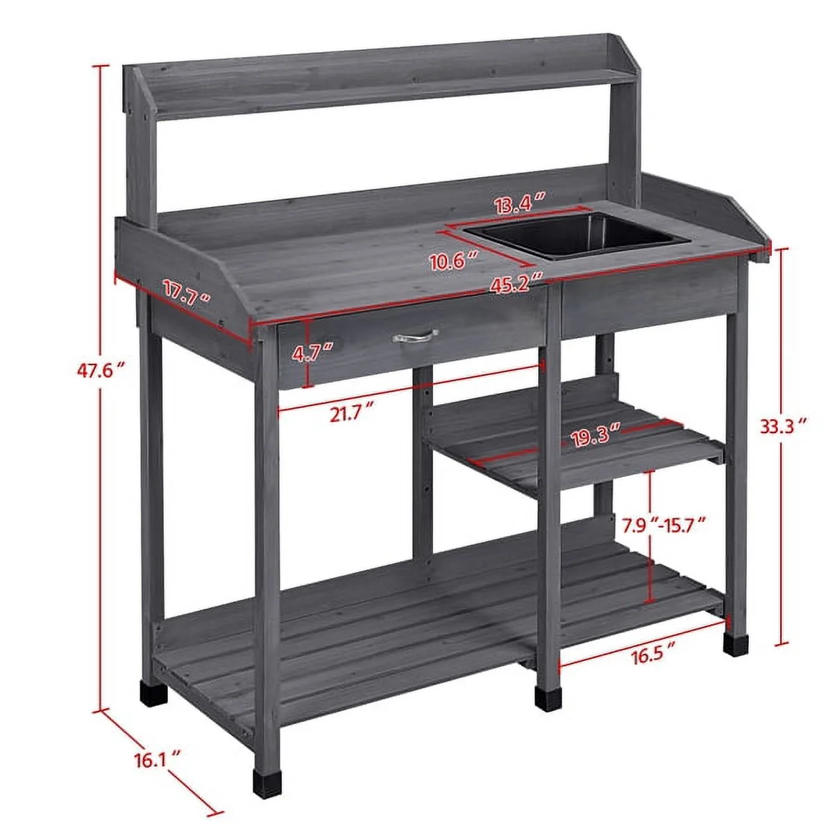 SmileMart Wooden Garden Potting Bench Work Bench Station Planting Bench with Sink Drawer Rack
