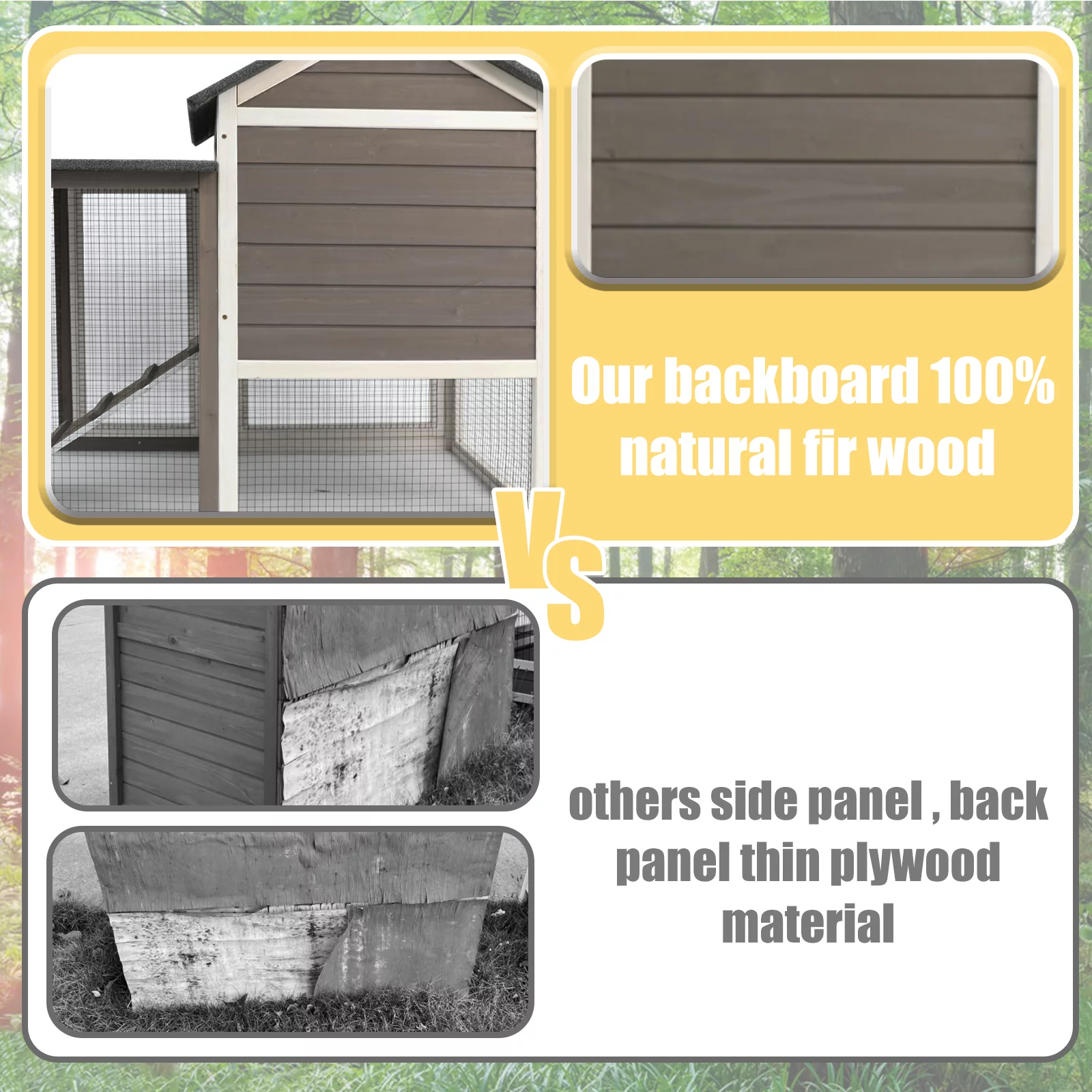 PetsCosset 46.3" Rabbit Hutch Indoor-Outdoor Rabbit Cages with Pull Out Tray Large FirWood Bunny Hutch Waterproof Asphalt Roof,Grey