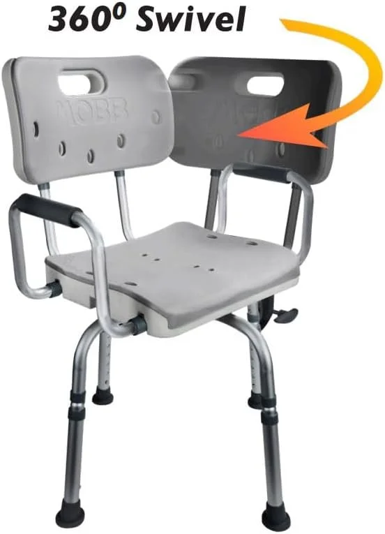 MOBB Premium Bathroom Swivel Shower Chair Bath Bench with Back 3.0 360 Degree Swivel Seat with Locking Mechanism
