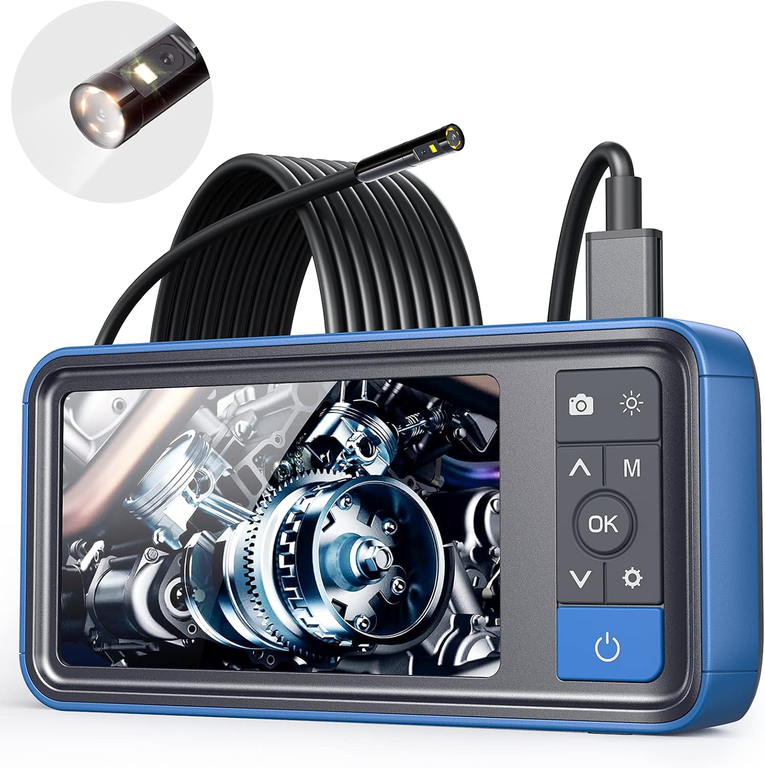 ScopeAround Endoscope 1080P HD Digital Borescope Camera Waterproof 4.5 Inch IPS Screen Snake Video Inspection Camera with 2x Len and 6 LED Lights, Semi-Rigid Cable, 32GB TF Card and Tool Bag (16.5FT)