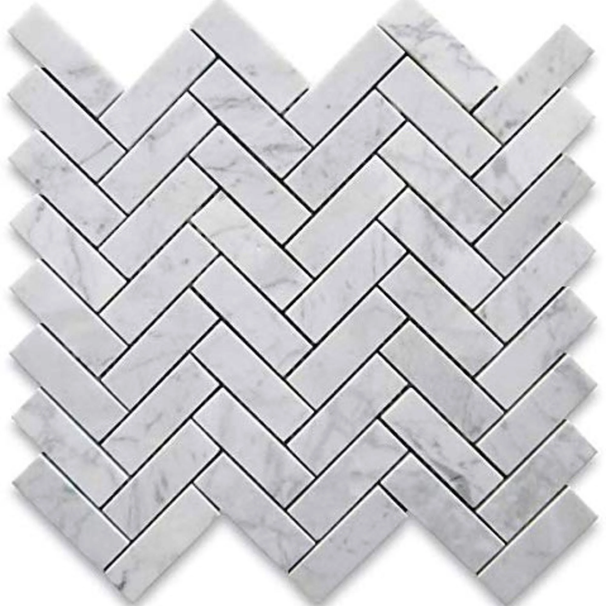 Carrara Marble Mosaic Decorative Backsplash Tile , 12x22x 12x22x 0.38x22/pc - Herringbone - 10pc