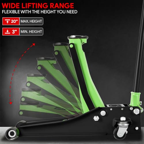 DNA MOTORING Floor Jack 3 Ton (6000 lbs) Capacity, Fast Lift Service Jack Low Profile Steel Heavy Duty Hydraulic Car Jack, Lifting Range 3"-20", Black, TOOLS-00475-BK