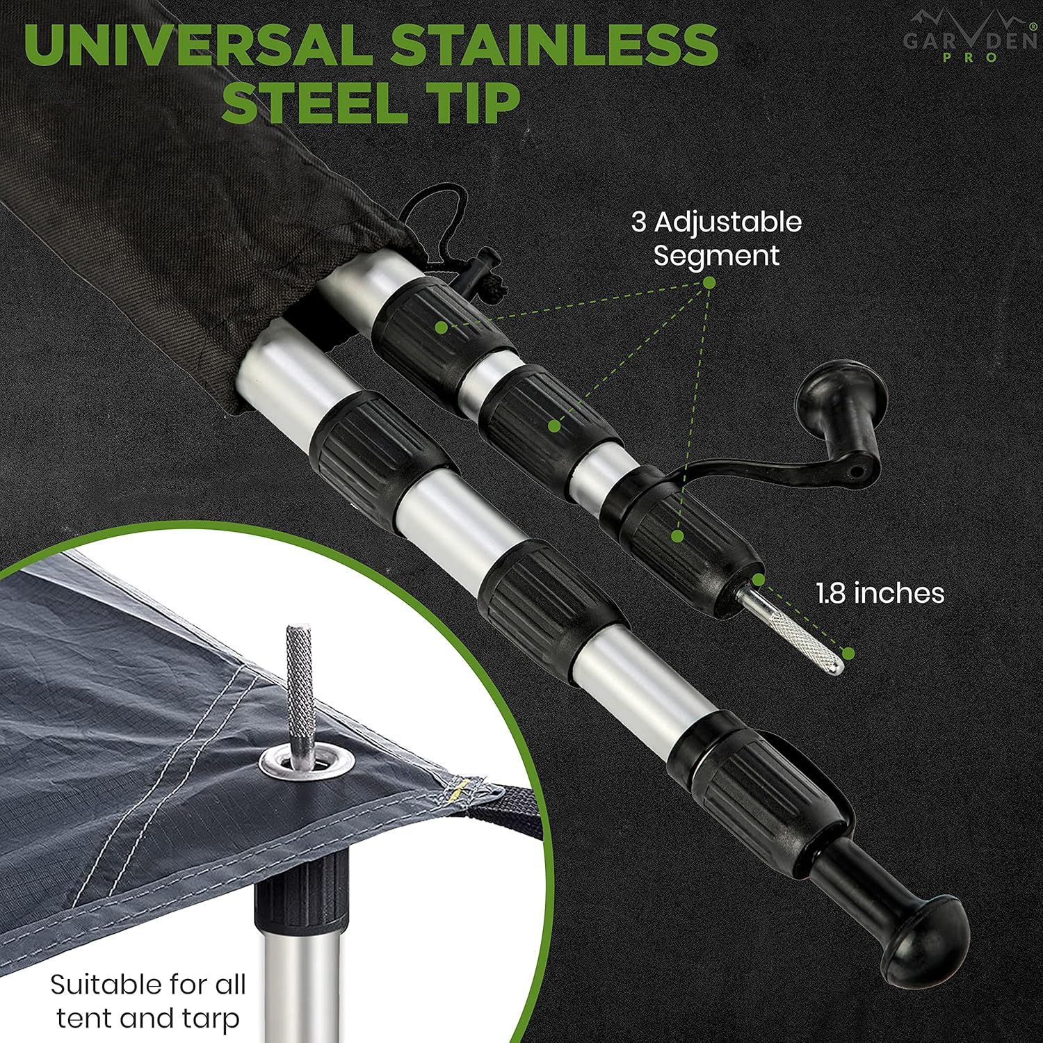 Telescoping Tarp Poles | Replacement Canopy Adjustable Aluminum Rods, Portable & Lightweight for Tent Fly, Awning, Outdoor Camping, Hiking, Backpacking & Rainfly + Pegs & Reflective Ropes