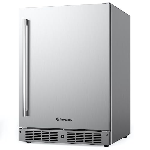 Enocreay 24 Inch Indoor Under Counter Drawer Fridge Stainless Steel Undercounter Refrigerator Freestanding Outdoor Fridge
