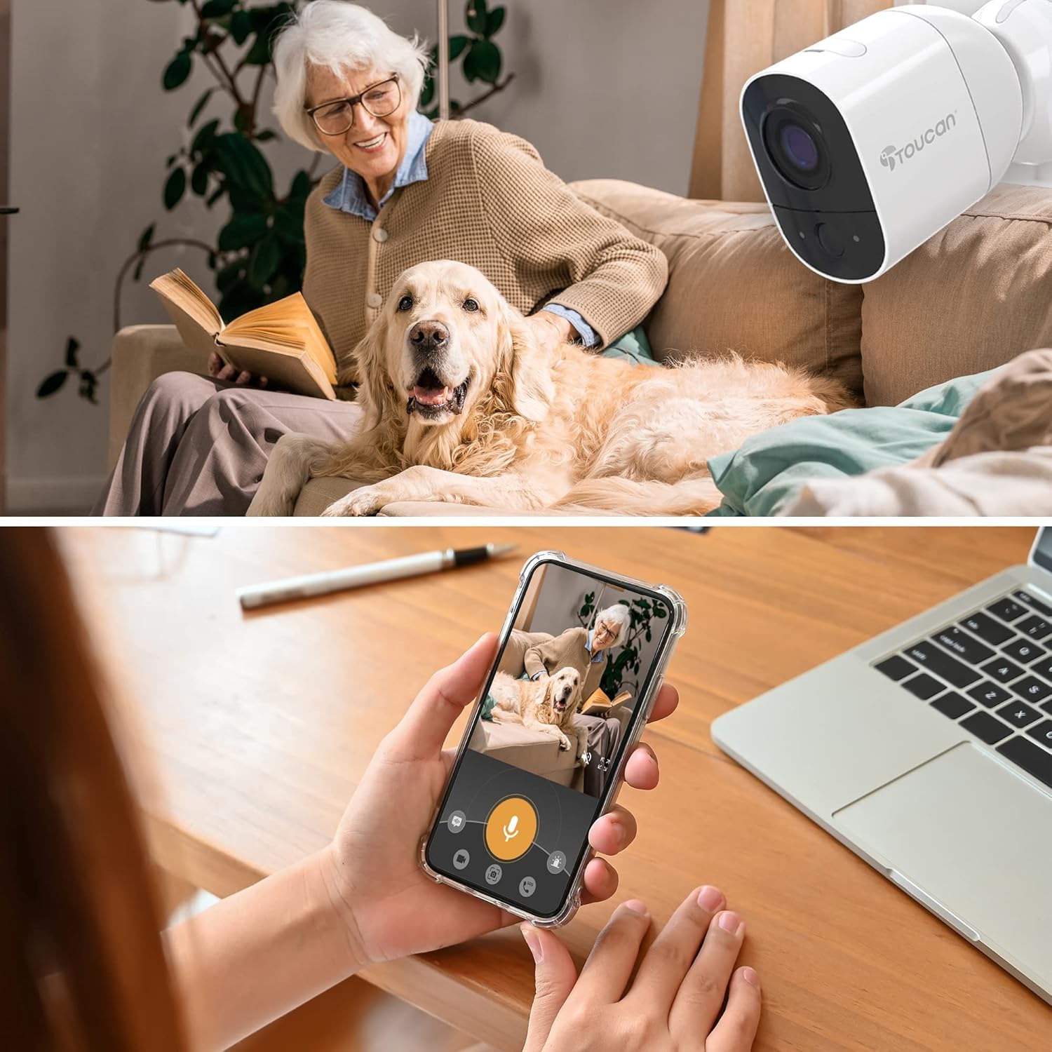 TOUCAN Wireless Indoor/Outdoor Battery Powered Security Camera, Weatherproof, Night Vision, AI Motion Detection, 2-Way Audio, Works with Alexa & Google Home, 1080P, No Subscription Required, 3 Pack