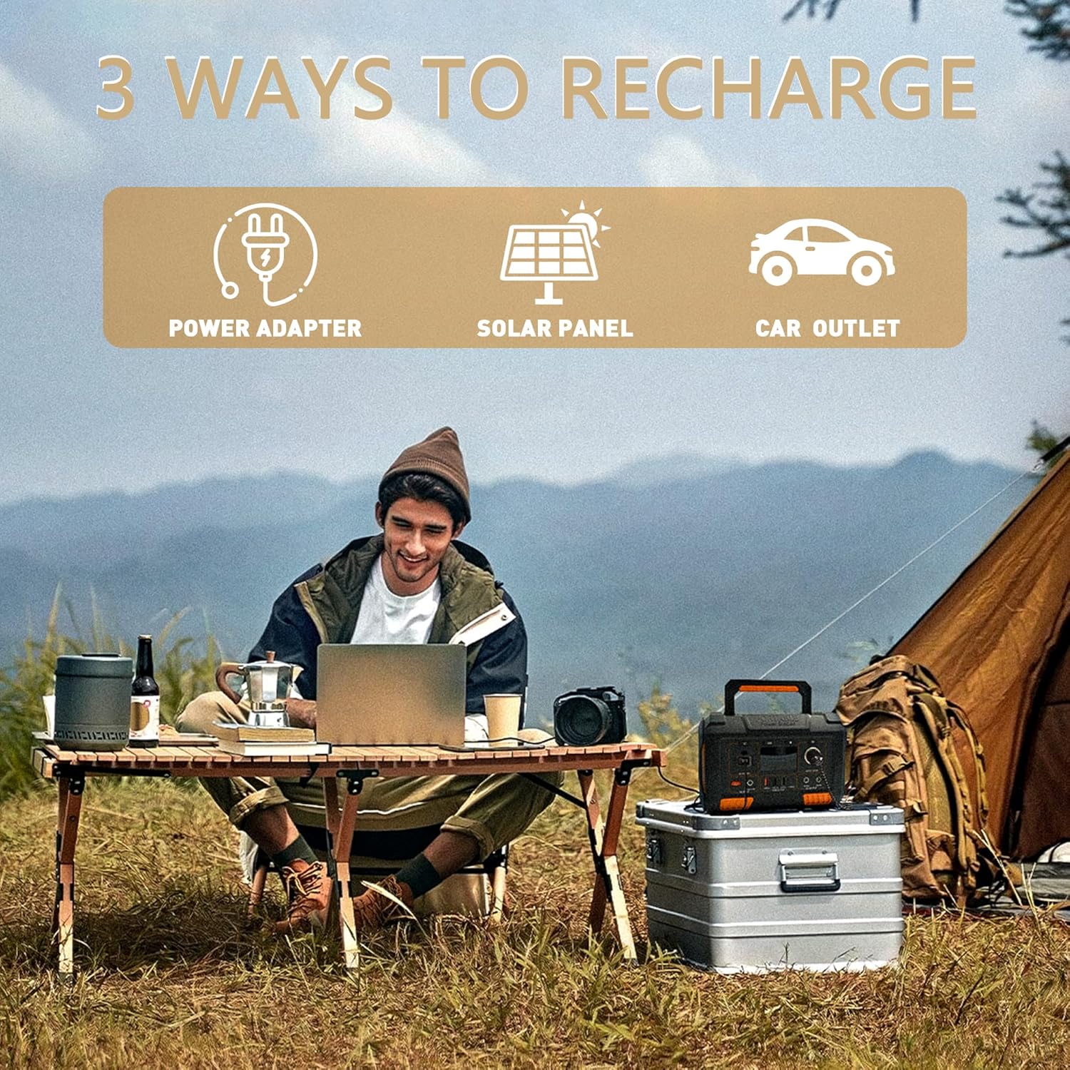 Portable Power Station 300W, 288Wh/78000mAh Solar Generator with 110V AC Outlet/3 DC Ports/4 USB Ports, Flashlight, Wireless Charging, Backup Battery for Outdoors Camping Travel Hunting Home