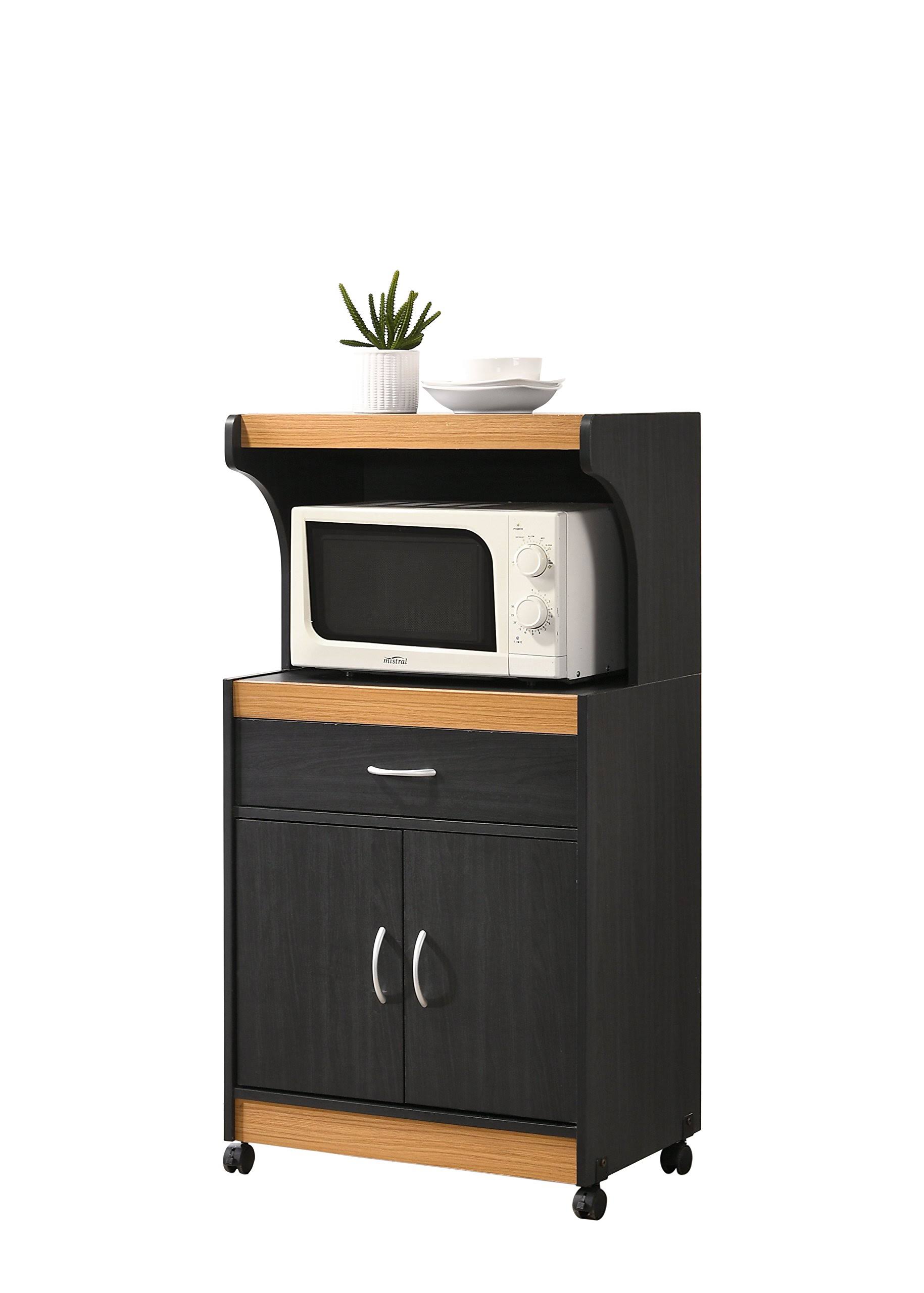 Hodedah Microwave Kitchen Cart, Black-Beech