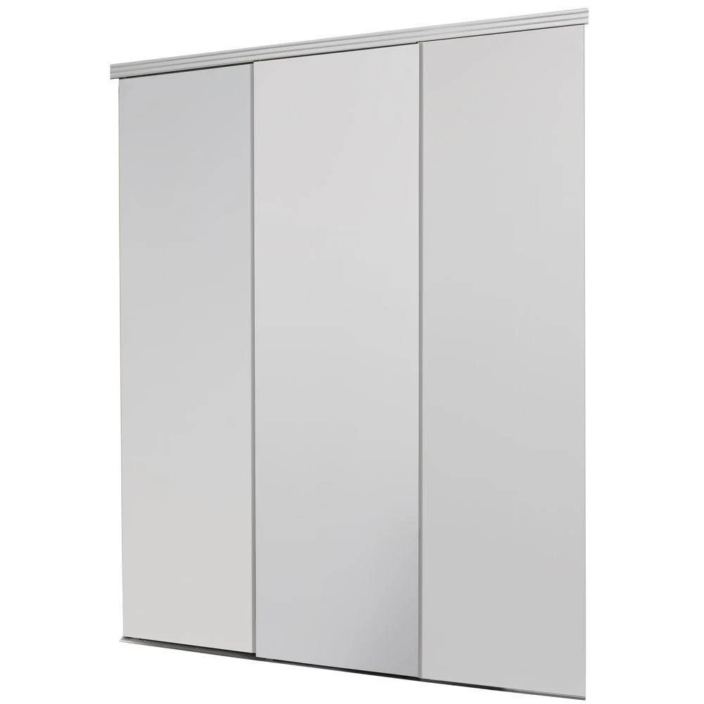 Impact Plus 84 in. x 80 in. Smooth Flush White Solid Core MDF Interior Closet Sliding Door with Chrome Trim