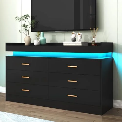 YZboomLife 9 Drawer Dresser with LED Light  Modern Chest of Drawers for Closet  Wide Drawer Organizer Cabinet for Bedroom  Living Room  Entryway  Hallway(9 Drawer White)