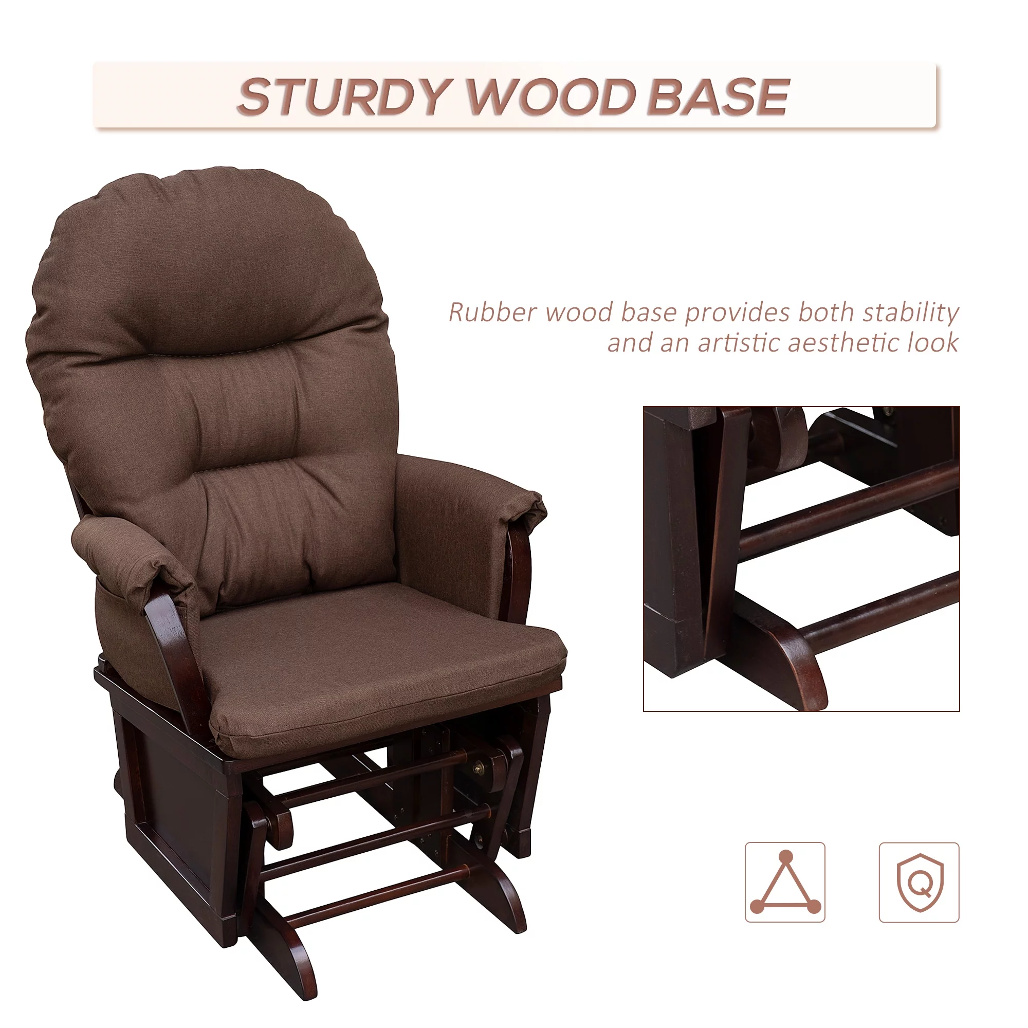 HOMCOM Nursery Glider Rocking Chair with Ottoman, Thick Padded Cushion Seating, Armrests and Wood Base, Dark Coffee