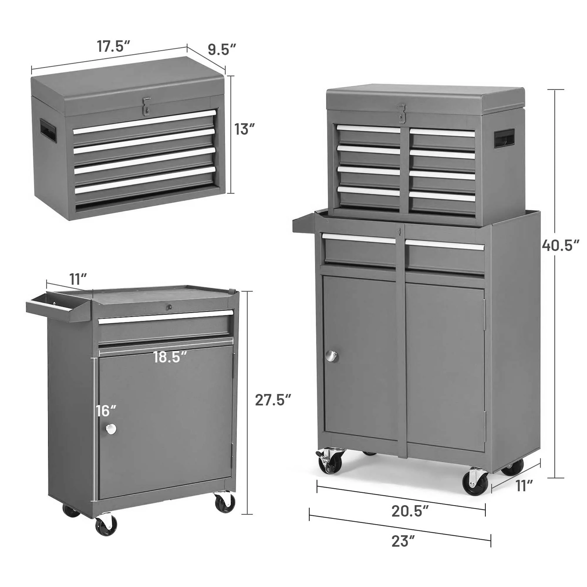 Aukfa Tool Chest, 2 in 1 Steel Rolling Tool Box & Cabinet On Wheels for Garage, 8-Drawer, Blue